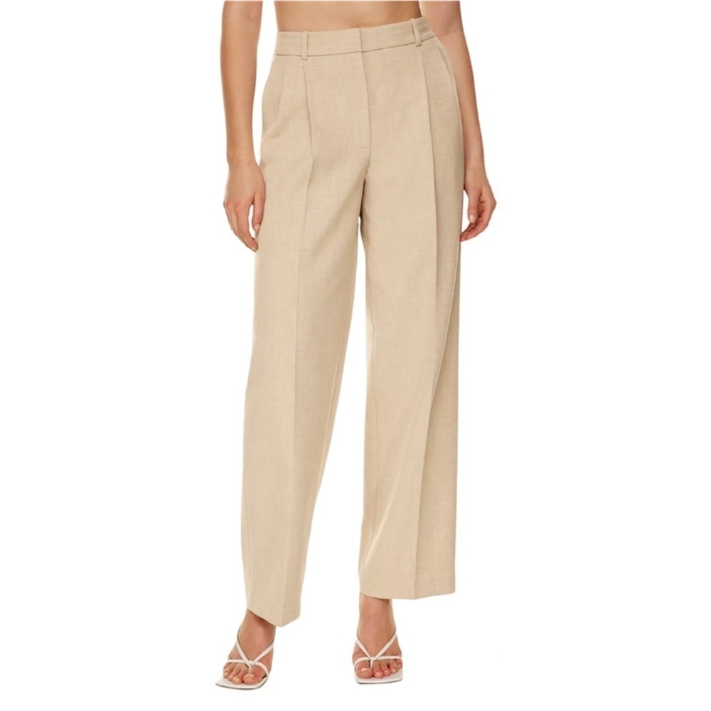 Aritzia Babaton Pleated Pant High-Waisted Wide-Leg Trouser Beige Sz 4